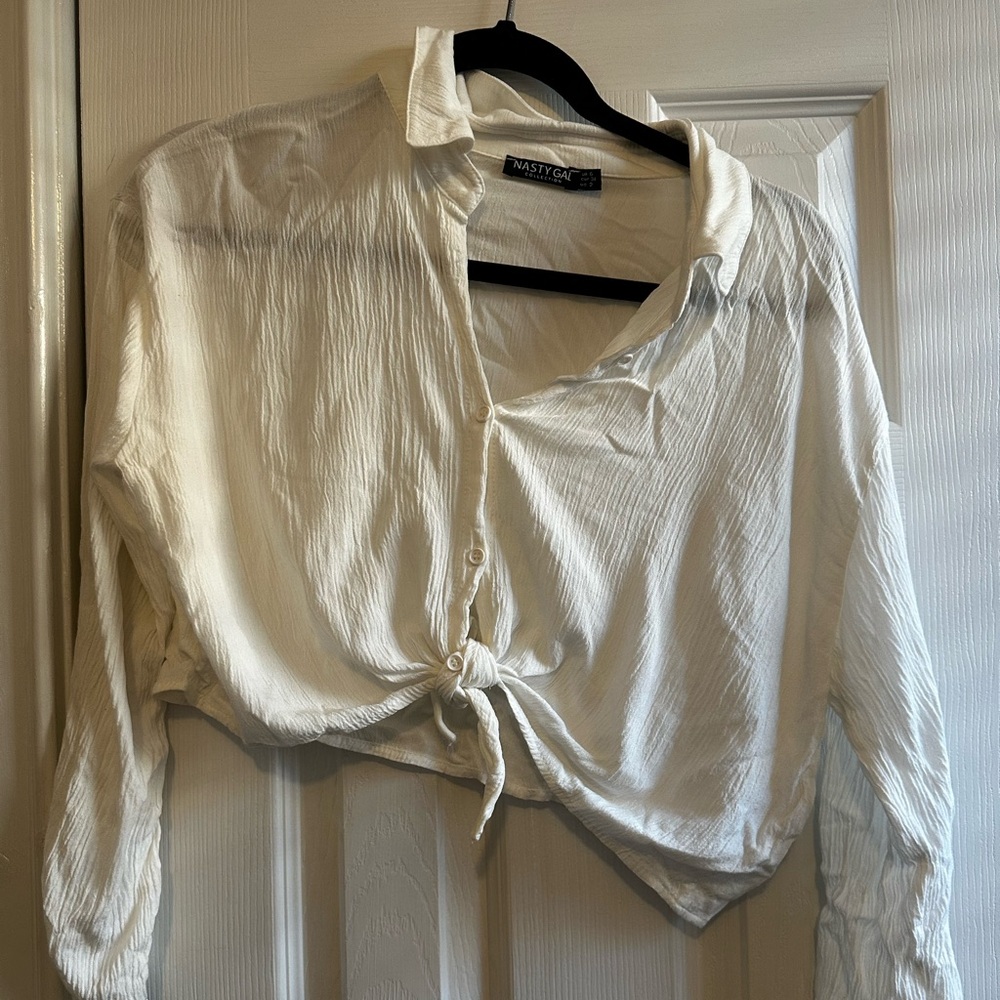 Linen tie front cropped cover up